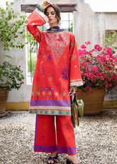 Hemline Mirasol By Mushq Printed Cambric 3 Piece Unstitched Suit MQ25HLMPC D-2B CARMIN ROSA
