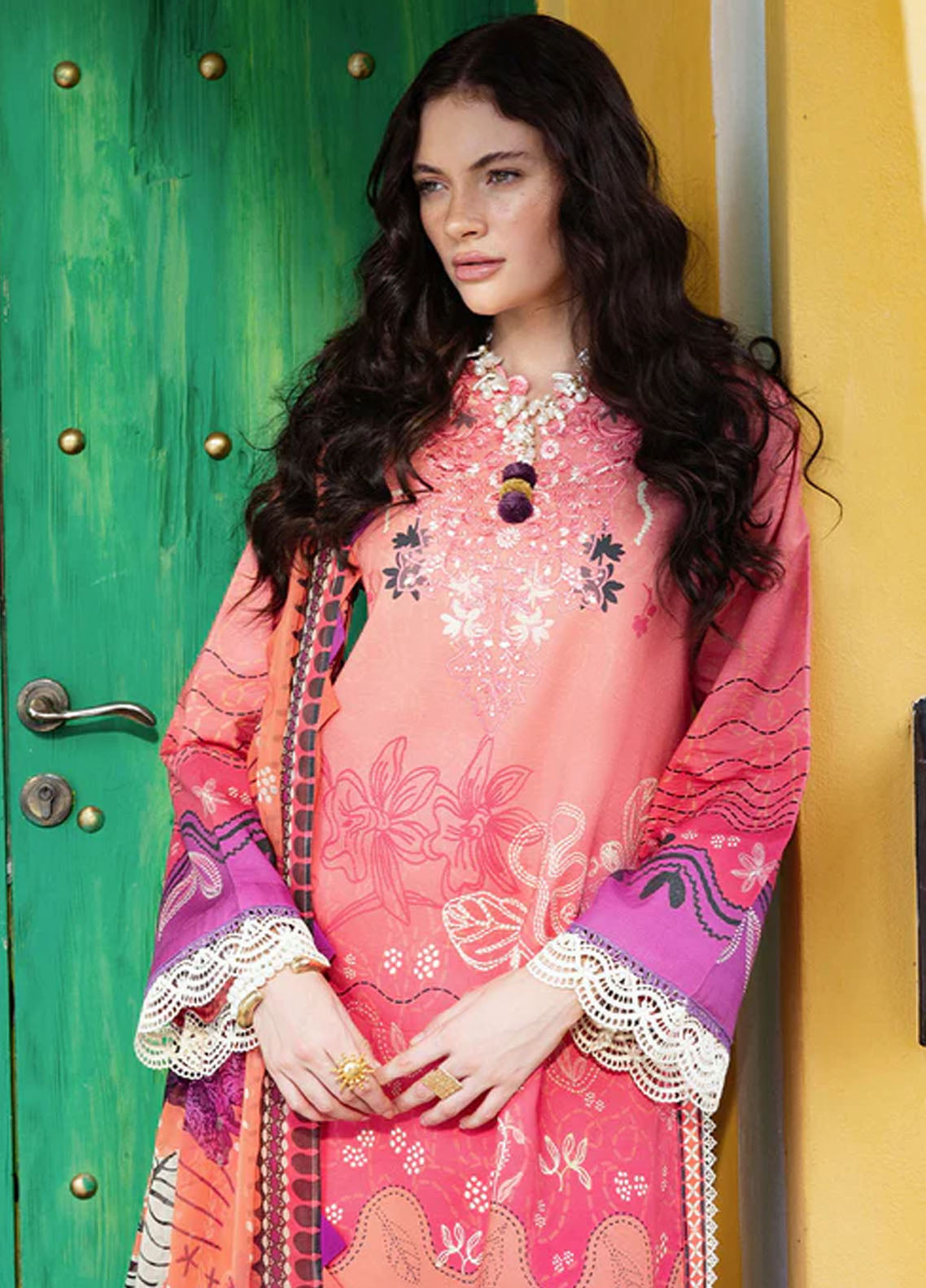 Hemline Mirasol By Mushq Printed Cambric 3 Piece Unstitched Suit MQ25HLMPC D-3B AMBER LUZ Hemline Mirasol By Mushq Printed Cambric 3 Piece Unstitched Suit MQ25HLMPC D-3B AMBER LUZ