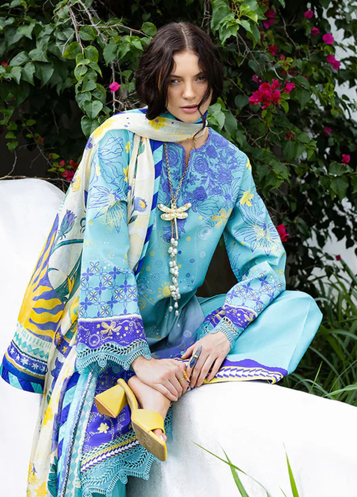 Hemline Mirasol By Mushq Printed Cambric 3 Piece Unstitched Suit MQ25HLMPC D-5B MAR AZUL Hemline Mirasol By Mushq Printed Cambric 3 Piece Unstitched Suit MQ25HLMPC D-5B MAR AZUL