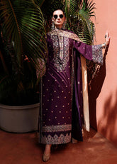 Hemline Nuvera By Mushq Embroidered Raw Silk 3 Piece Unstitched Suit MQ26HLNRS D-110 MINERVA