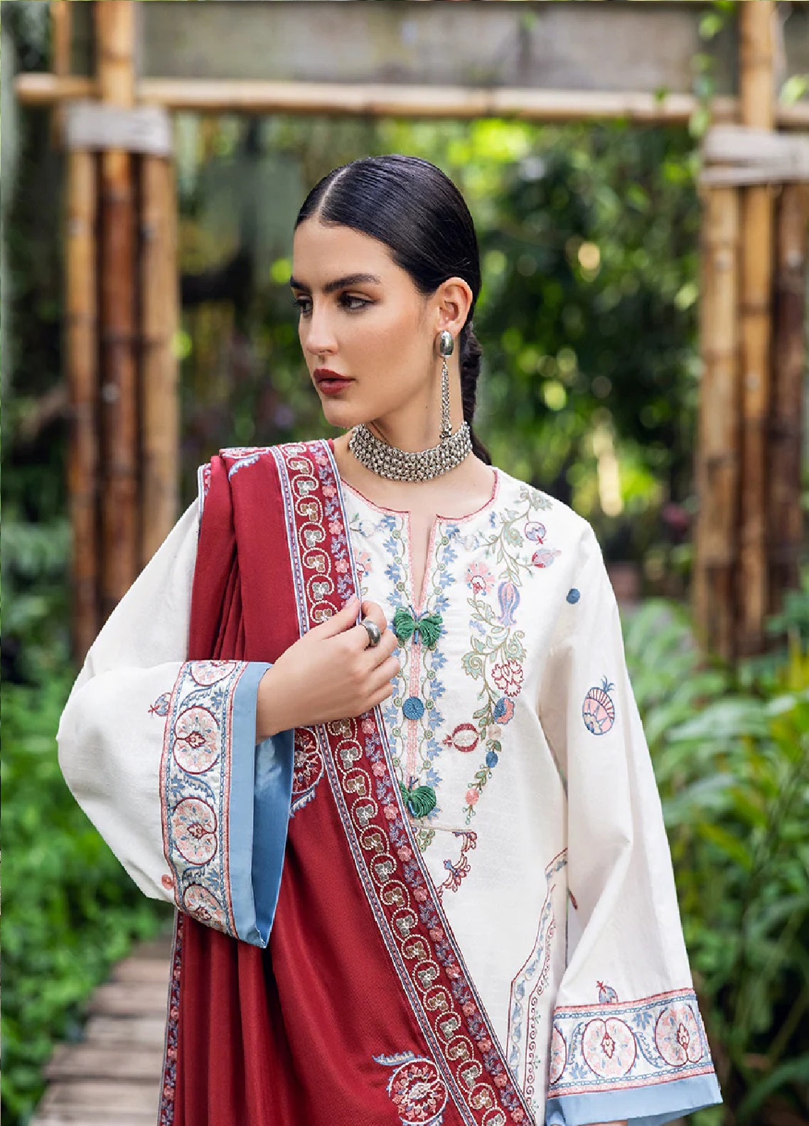 Hemline Symphony By Mushq Embroidered Karandi 3 Piece Unstitched Suit MQ25HLSK D-01 COPER BLAZE Hemline Symphony By Mushq Embroidered Karandi 3 Piece Unstitched Suit MQ25HLSK D-01 COPER BLAZE