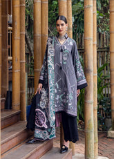 Hemline Symphony By Mushq Embroidered Karandi 3 Piece Unstitched Suit MQ25HLSK D-05 SILVER MIST
