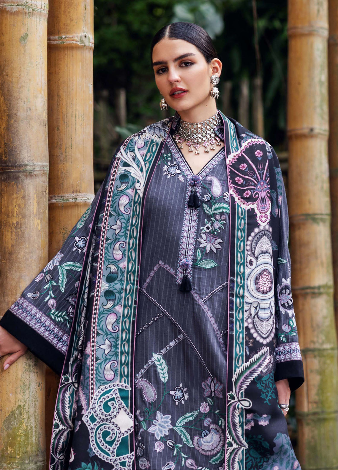 Hemline Symphony By Mushq Embroidered Karandi 3 Piece Unstitched Suit MQ25HLSK D-05 SILVER MIST Hemline Symphony By Mushq Embroidered Karandi 3 Piece Unstitched Suit MQ25HLSK D-05 SILVER MIST