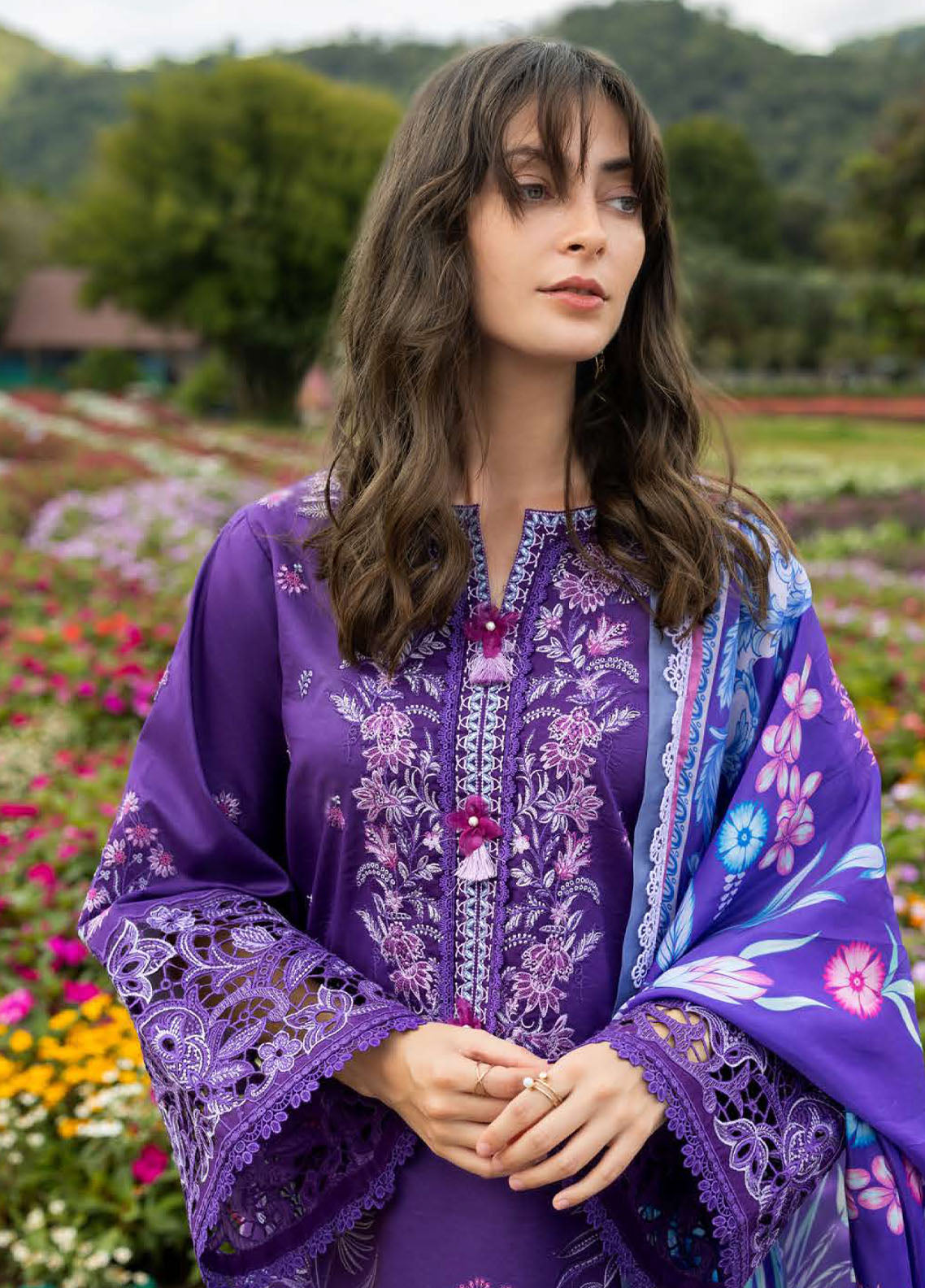 Hemline The Secret Garden By Mushq Embroidered Lawn 3 Piece Unstitched Suit MQ26HLTSG D-12B LILY VEIL Hemline The Secret Garden By Mushq Embroidered Lawn 3 Piece Unstitched Suit MQ26HLTSG D-12B LILY VEIL