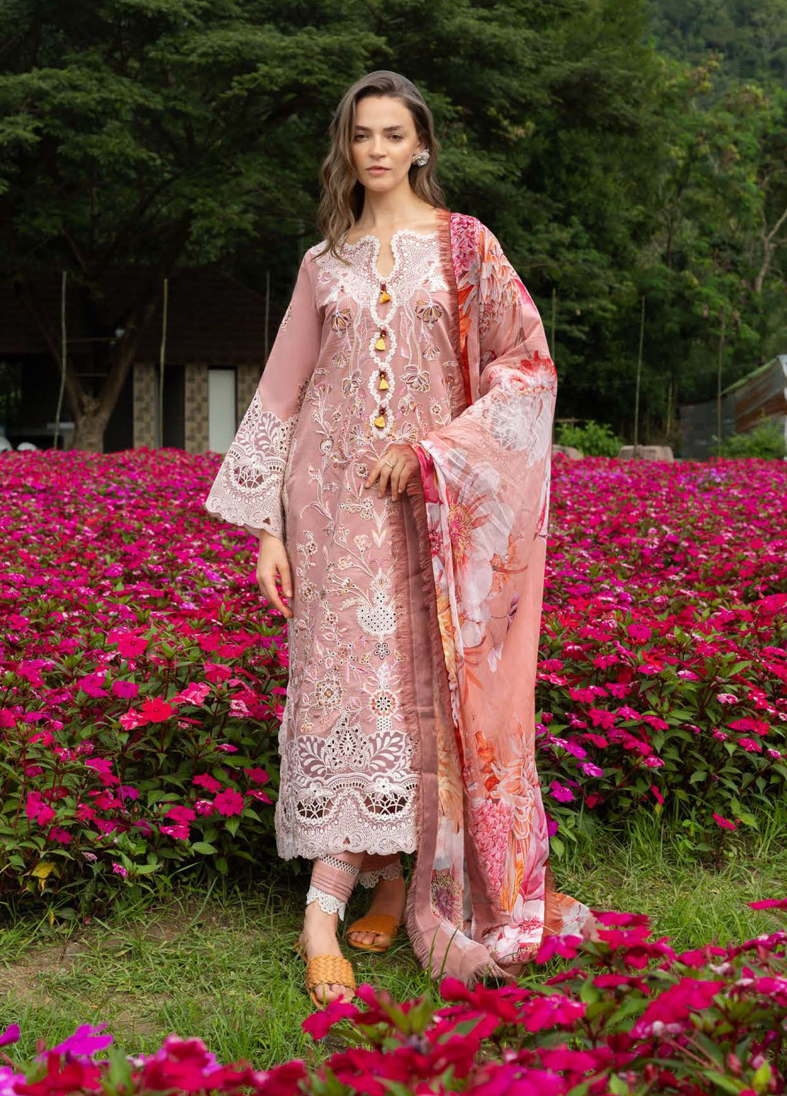 Hemline The Secret Garden By Mushq Embroidered Lawn 3 Piece Unstitched Suit MQ26HLTSG D-16A PEACH BLOSSOM Hemline The Secret Garden By Mushq Embroidered Lawn 3 Piece Unstitched Suit MQ26HLTSG D-16A PEACH BLOSSOM