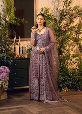 HemStitch Festive Embroidered Net 3 Piece Unstitched Suit HS24FE D-04 MOONLIGHT