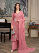 HemStitch Luxury Embroidered Chiffon 3 Piece Unstitched Suit HS4LC CLE-01-US BLUSH PINK