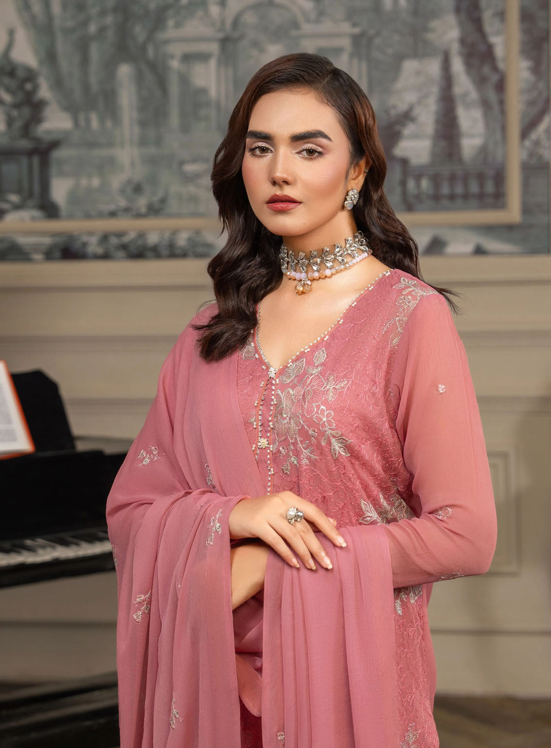 HemStitch Luxury Embroidered Chiffon 3 Piece Unstitched Suit HS4LC CLE-01-US BLUSH PINK HemStitch Luxury Embroidered Chiffon 3 Piece Unstitched Suit HS4LC CLE-01-US BLUSH PINK