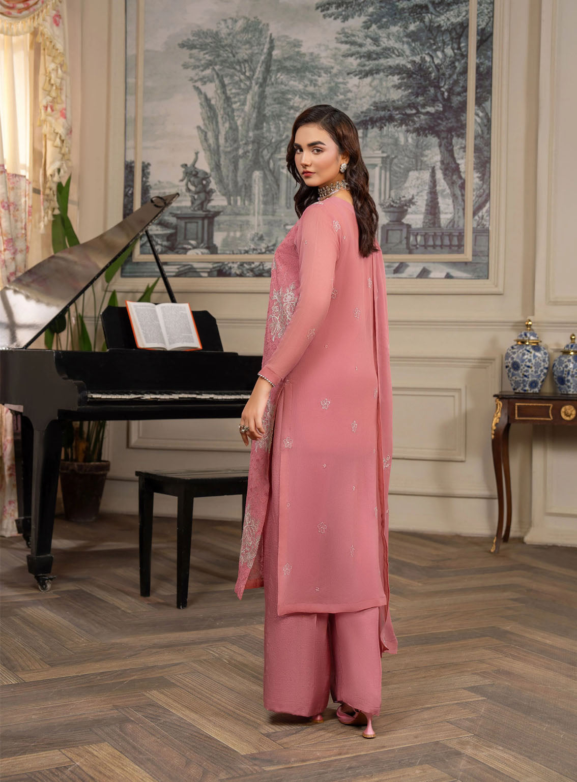 HemStitch Luxury Embroidered Chiffon 3 Piece Unstitched Suit HS4LC CLE-01-US BLUSH PINK HemStitch Luxury Embroidered Chiffon 3 Piece Unstitched Suit HS4LC CLE-01-US BLUSH PINK