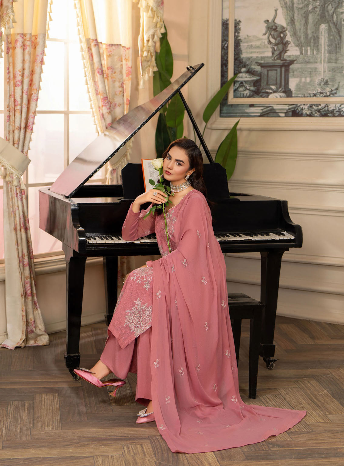 HemStitch Luxury Embroidered Chiffon 3 Piece Unstitched Suit HS4LC CLE-01-US BLUSH PINK HemStitch Luxury Embroidered Chiffon 3 Piece Unstitched Suit HS4LC CLE-01-US BLUSH PINK