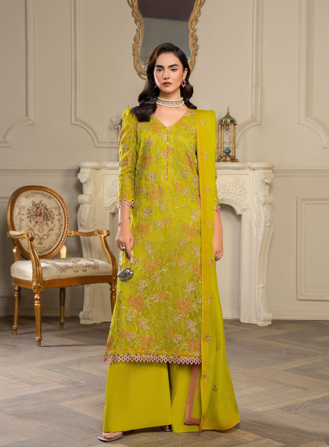 HemStitch Luxury Embroidered Chiffon 3 Piece Unstitched Suit HS4LC CLE-02-US PARROT GREEN HemStitch Luxury Embroidered Chiffon 3 Piece Unstitched Suit HS4LC CLE-02-US PARROT GREEN