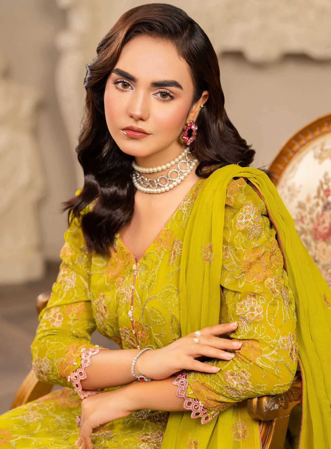 HemStitch Luxury Embroidered Chiffon 3 Piece Unstitched Suit HS4LC CLE-02-US PARROT GREEN HemStitch Luxury Embroidered Chiffon 3 Piece Unstitched Suit HS4LC CLE-02-US PARROT GREEN
