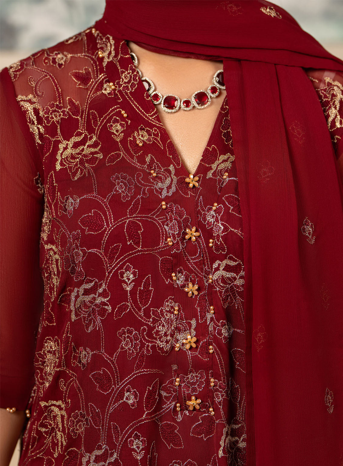 HemStitch Luxury Embroidered Chiffon 3 Piece Unstitched Suit HS4LC CLE-04-US MELINA HemStitch Luxury Embroidered Chiffon 3 Piece Unstitched Suit HS4LC CLE-04-US MELINA