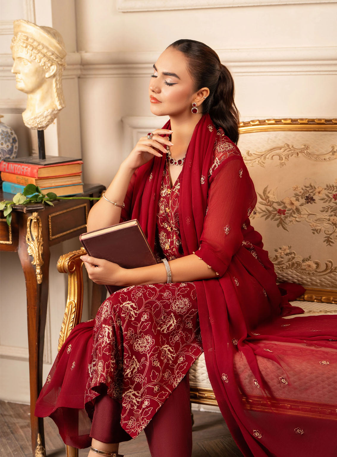 HemStitch Luxury Embroidered Chiffon 3 Piece Unstitched Suit HS4LC CLE-04-US MELINA HemStitch Luxury Embroidered Chiffon 3 Piece Unstitched Suit HS4LC CLE-04-US MELINA
