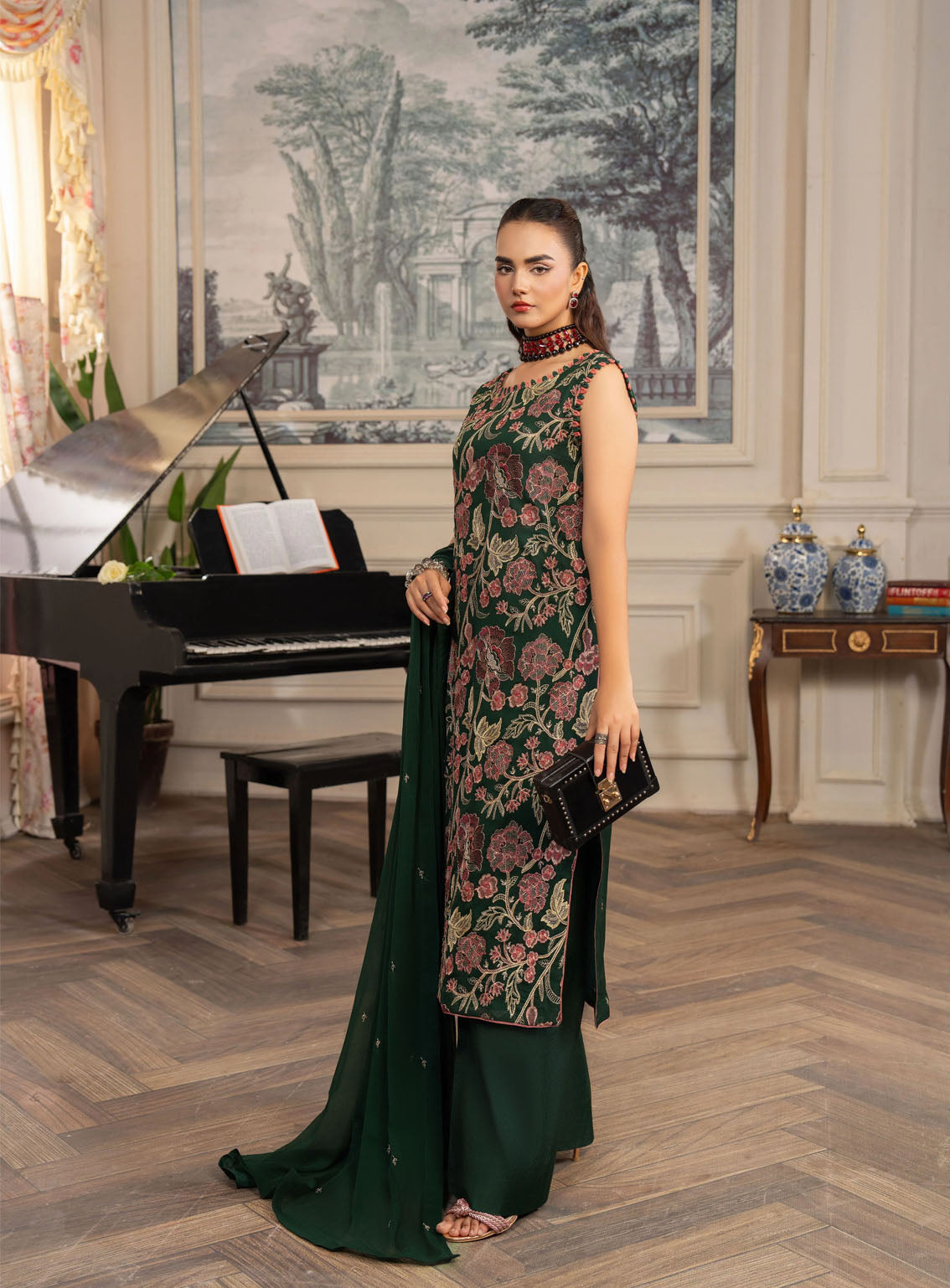 HemStitch Luxury Embroidered Chiffon 3 Piece Unstitched Suit HS4LC CLE-05-US JADE HemStitch Luxury Embroidered Chiffon 3 Piece Unstitched Suit HS4LC CLE-05-US JADE