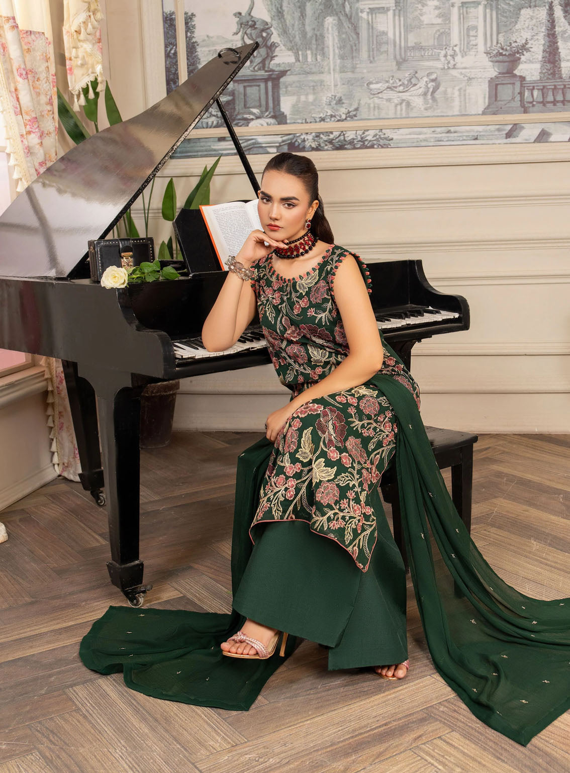HemStitch Luxury Embroidered Chiffon 3 Piece Unstitched Suit HS4LC CLE-05-US JADE HemStitch Luxury Embroidered Chiffon 3 Piece Unstitched Suit HS4LC CLE-05-US JADE