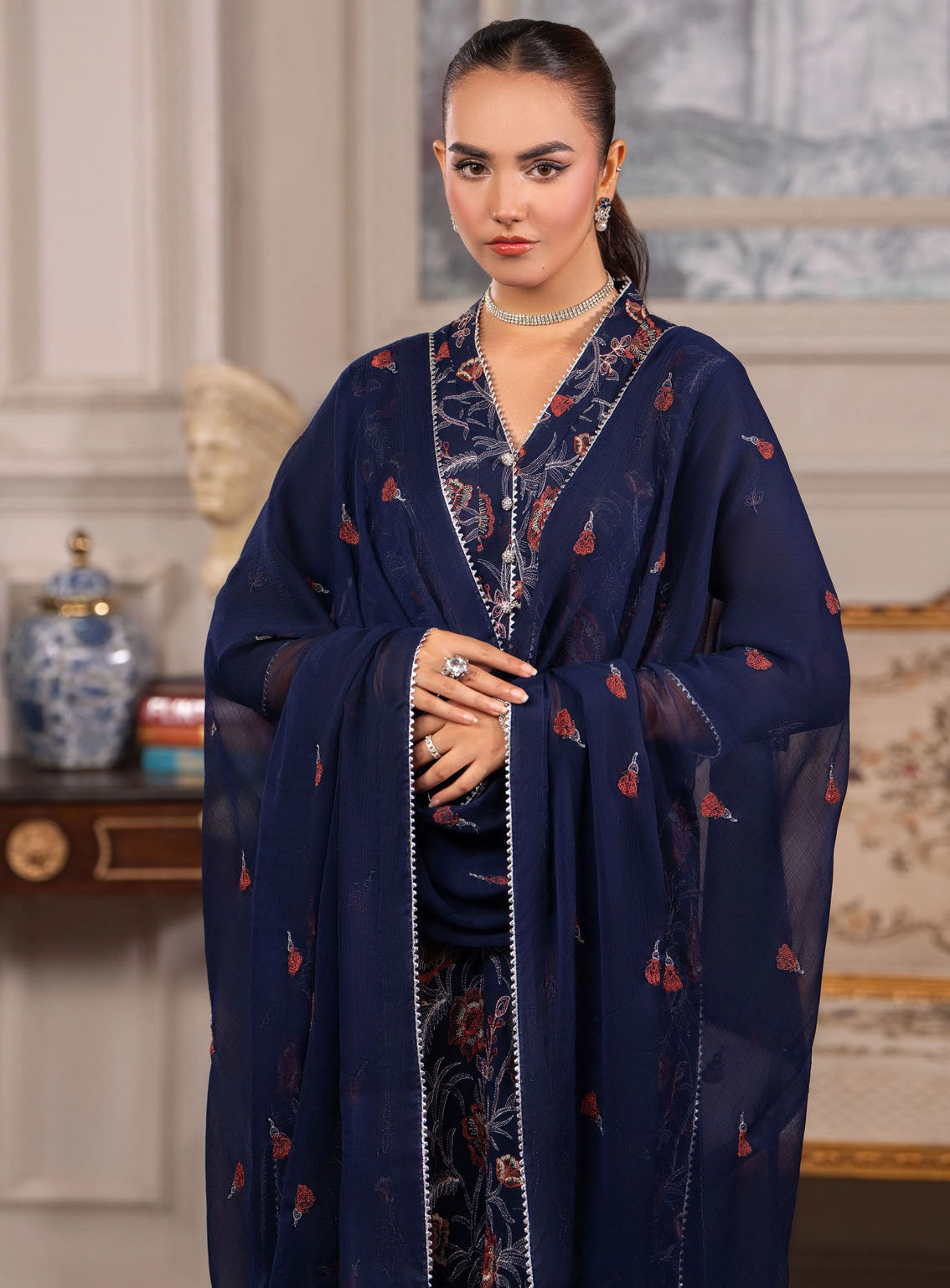 HemStitch Luxury Embroidered Chiffon 3 Piece Unstitched Suit HS4LC CLE-06-US ELAYA HemStitch Luxury Embroidered Chiffon 3 Piece Unstitched Suit HS4LC CLE-06-US ELAYA