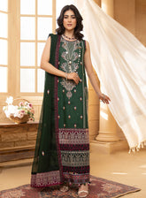 HemStitch Luxury Embroidered Lawn 3 Piece Unstitched Suit HS24LL D-01 BOTTLE GREEN