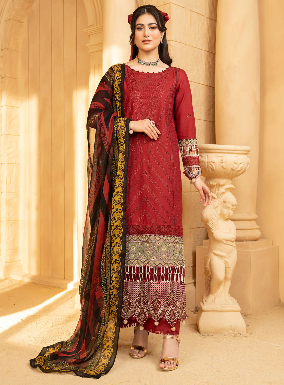 HemStitch Luxury Embroidered Lawn 3 Piece Unstitched Suit HS24LL D-02 CHERRY HemStitch Luxury Embroidered Lawn 3 Piece Unstitched Suit HS24LL D-02 CHERRY