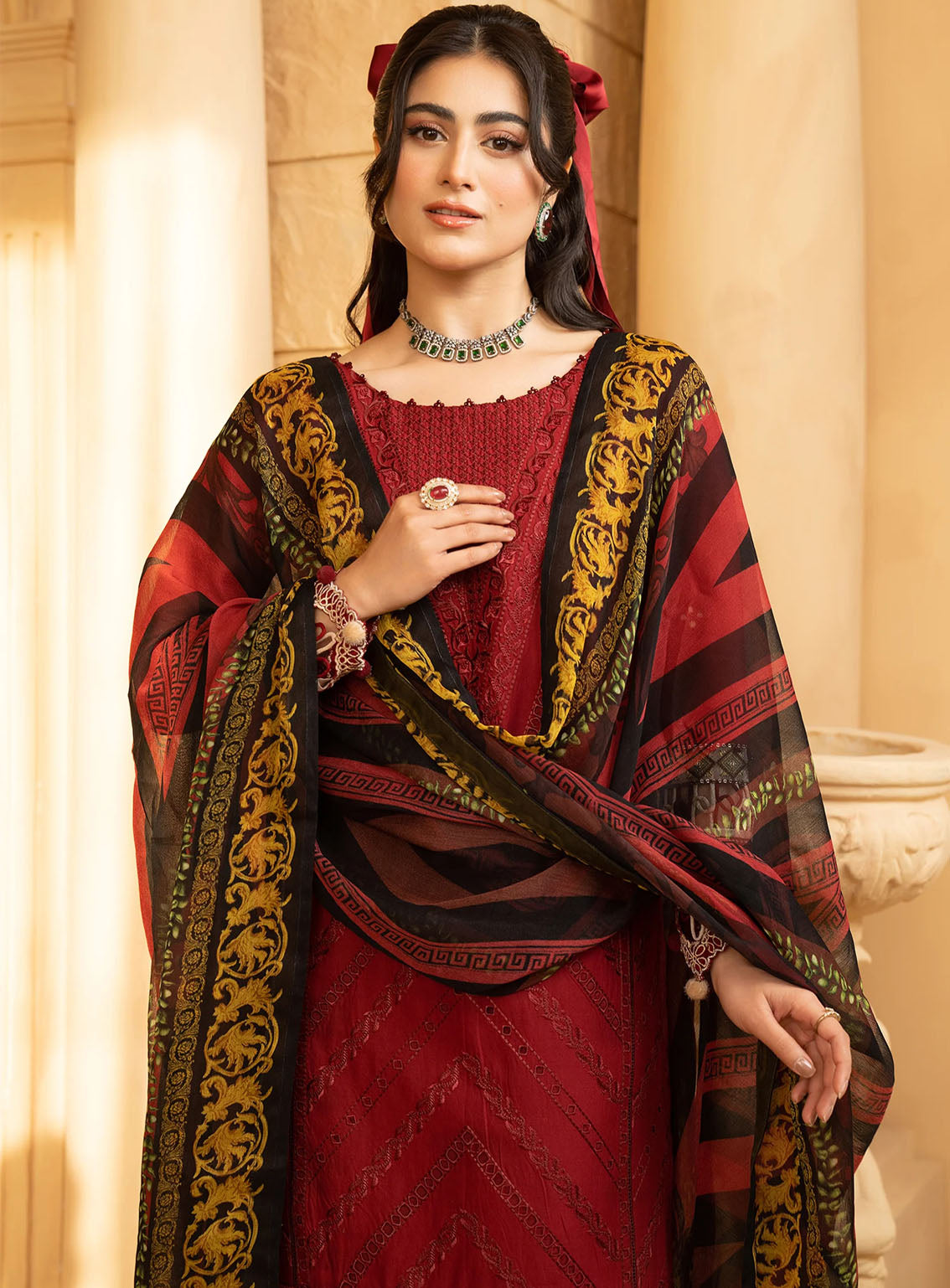 HemStitch Luxury Embroidered Lawn 3 Piece Unstitched Suit HS24LL D-02 CHERRY HemStitch Luxury Embroidered Lawn 3 Piece Unstitched Suit HS24LL D-02 CHERRY