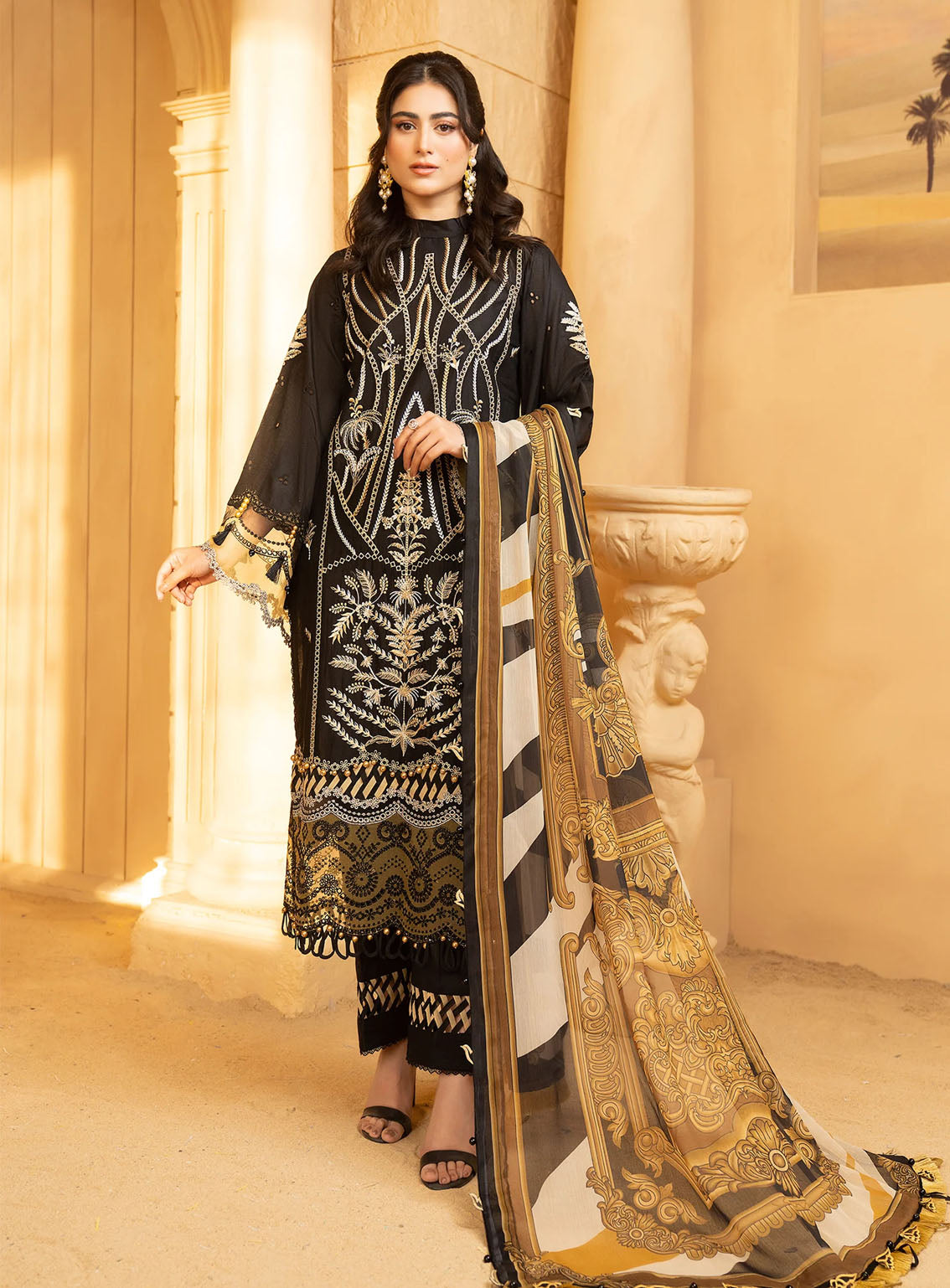 HemStitch Luxury Embroidered Lawn 3 Piece Unstitched Suit HS24LL D-03 COCOA HemStitch Luxury Embroidered Lawn 3 Piece Unstitched Suit HS24LL D-03 COCOA