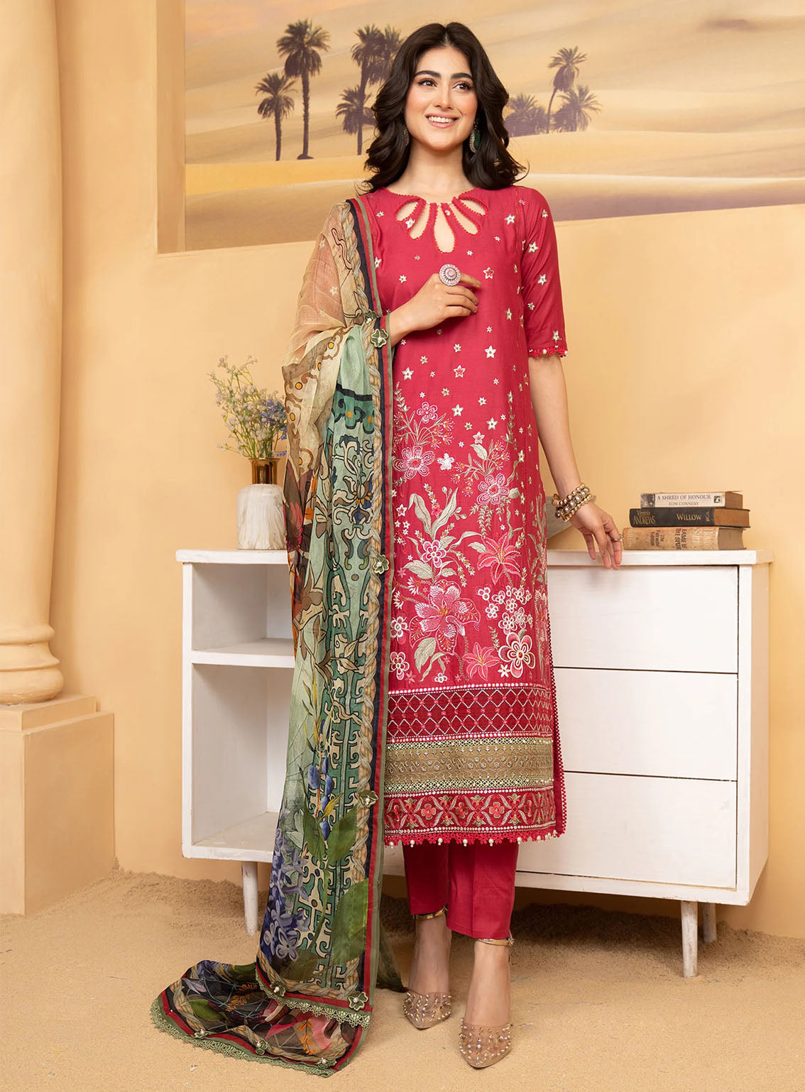 HemStitch Luxury Embroidered Lawn 3 Piece Unstitched Suit HS24LL D-08 SCARLET RED HemStitch Luxury Embroidered Lawn 3 Piece Unstitched Suit HS24LL D-08 SCARLET RED