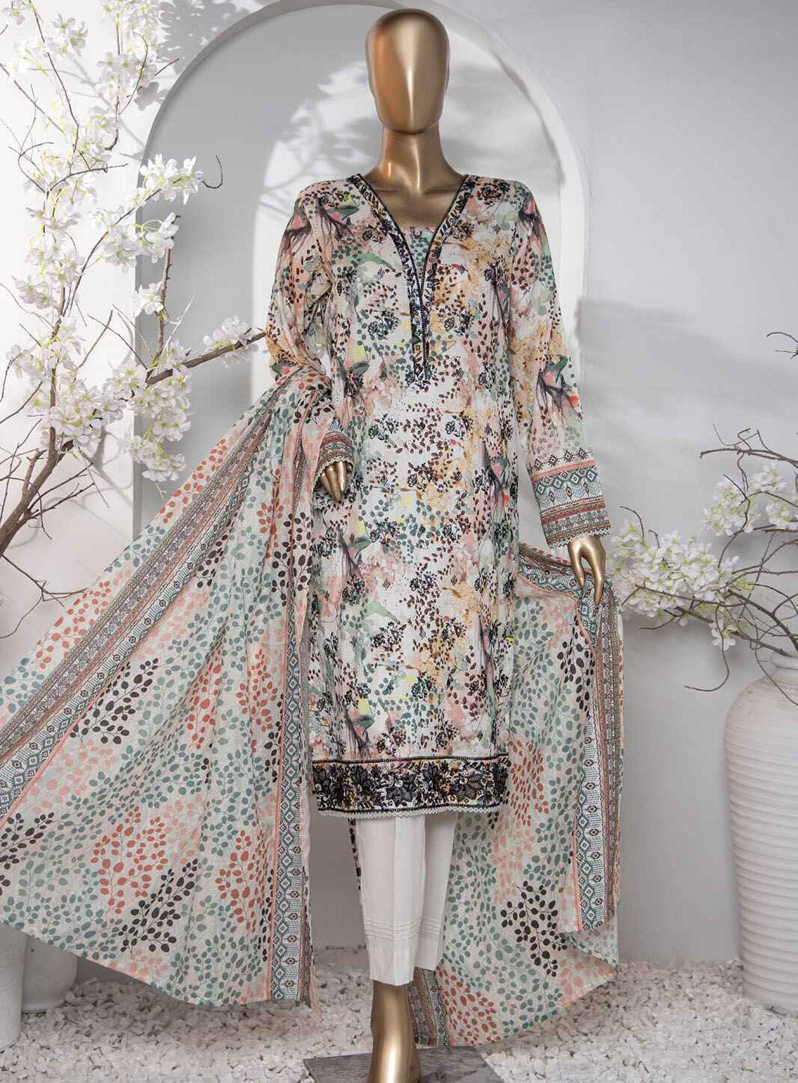 HZ Premium Dhagakari Embroidered Lawn 3 Piece Unstitched Suit HZ24PD D-802 HZ Premium Dhagakari Embroidered Lawn 3 Piece Unstitched Suit HZ24PD D-802