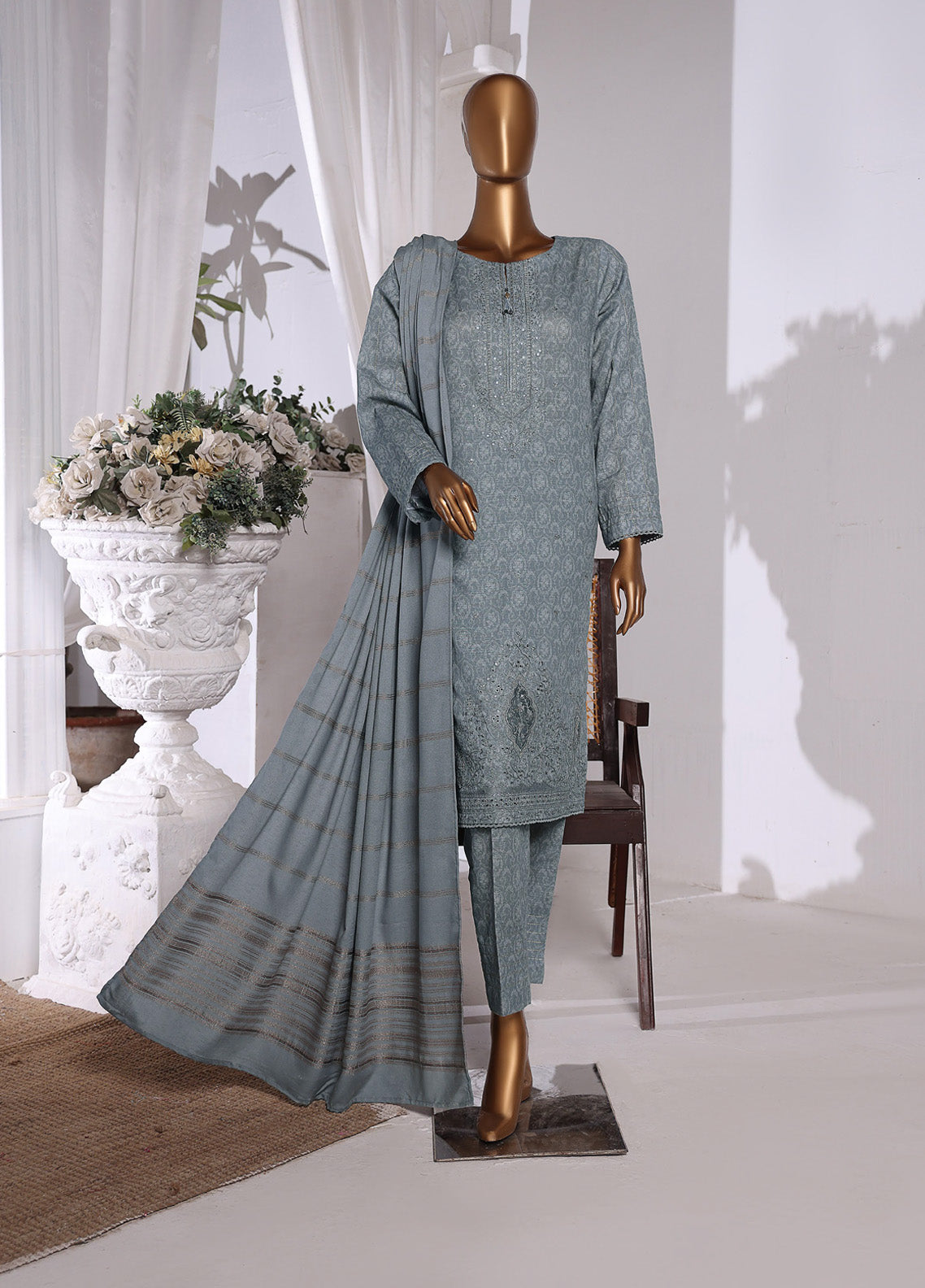 HZ Textile Embroidered Khaddar With Dyed Karandi Shawl 3 Piece Unstitched Suit HZ24KKS KES-70 HZ Textile Embroidered Khaddar With Dyed Karandi Shawl 3 Piece Unstitched Suit HZ24KKS KES-70