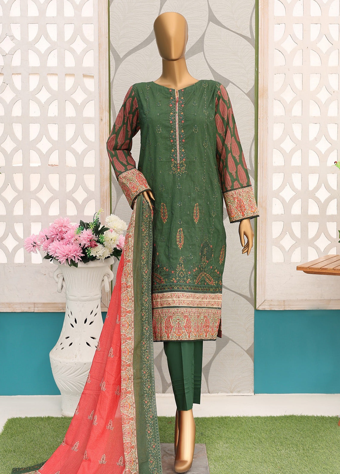 HZ Textile Premium Embroidered Cotton Lawn 3 Piece Unstitched Suit HZ24CWV2 D-138 HZ Textile Premium Embroidered Cotton Lawn 3 Piece Unstitched Suit HZ24CWV2 D-138