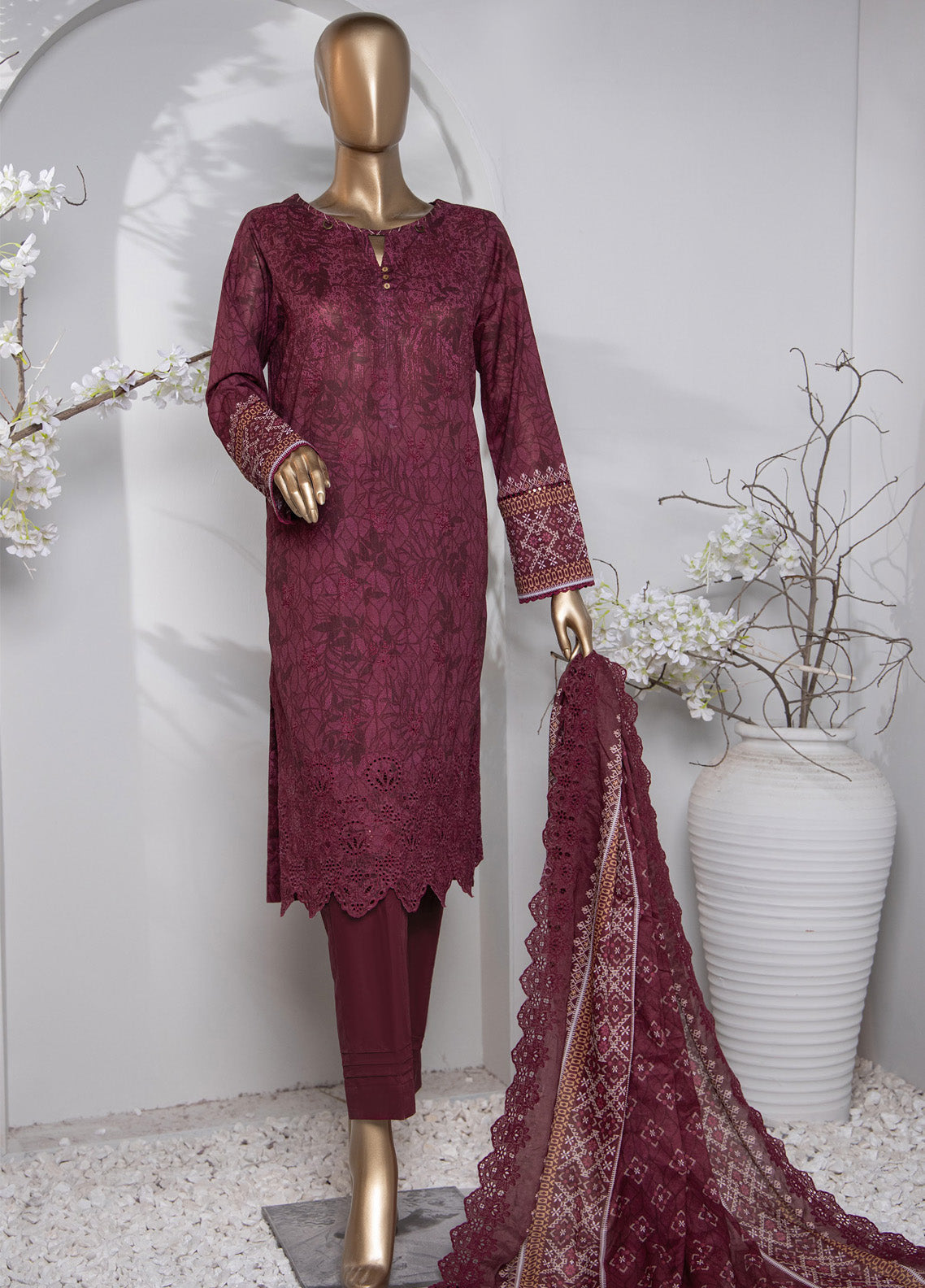 HZ Textile Premium Embroidered Cotton Lawn 3 Piece Unstitched Suit HZ24CWV2 D-768 HZ Textile Premium Embroidered Cotton Lawn 3 Piece Unstitched Suit HZ24CWV2 D-768