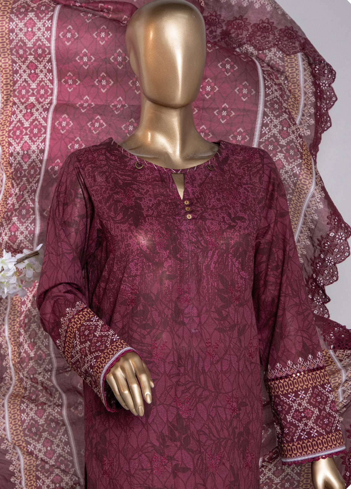 HZ Textile Premium Embroidered Cotton Lawn 3 Piece Unstitched Suit HZ24CWV2 D-768 HZ Textile Premium Embroidered Cotton Lawn 3 Piece Unstitched Suit HZ24CWV2 D-768