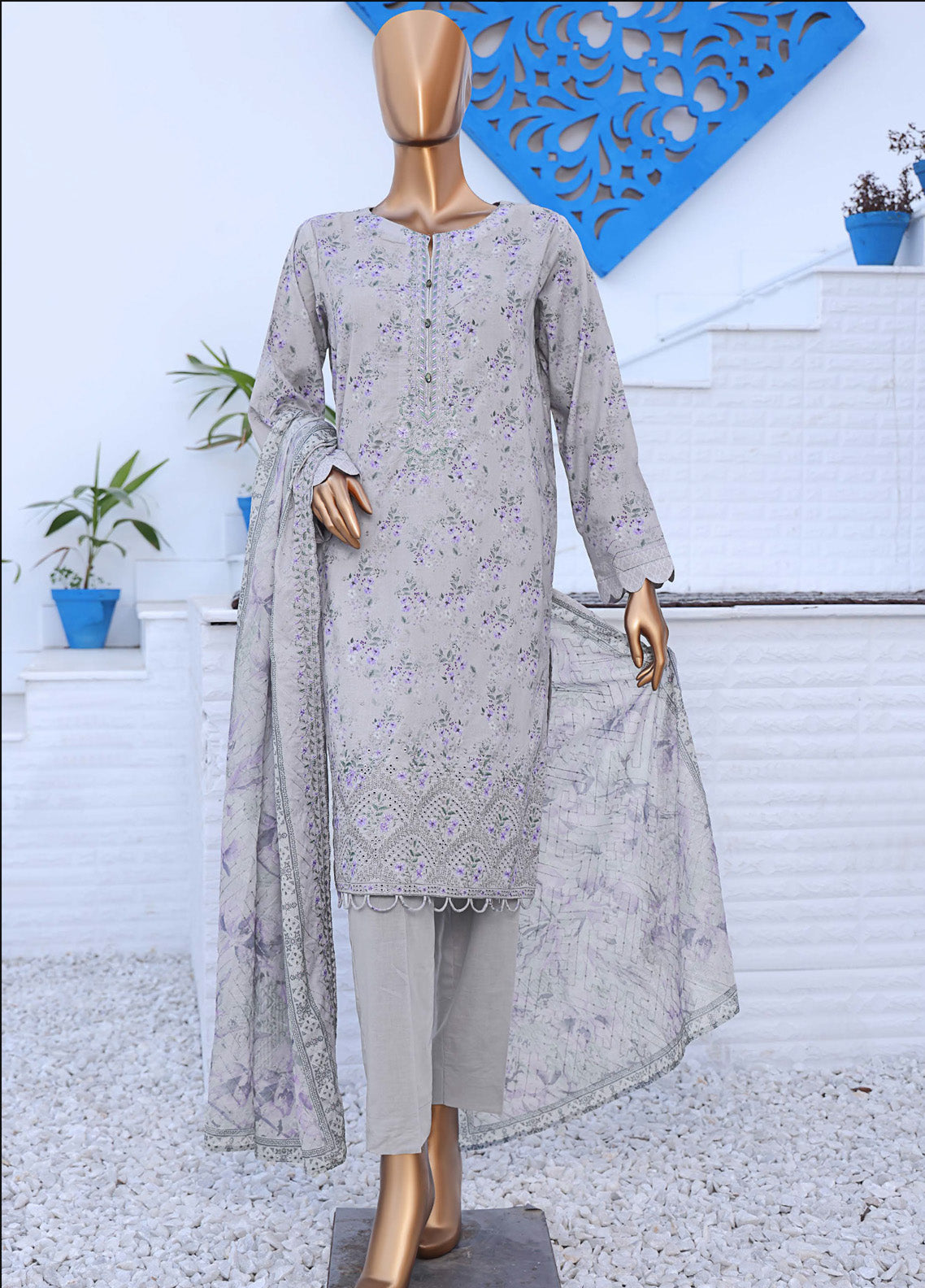 HZ Textile Premium Embroidered Lawn 3 Piece Unstitched Suit HZ25PEV2 PEC-985 HZ Textile Premium Embroidered Lawn 3 Piece Unstitched Suit HZ25PEV2 PEC-985