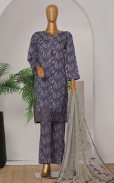 HZ Textile Print & Needle Embroidered Cotton 3 Piece Stitched Suit HZ24P&NV2 ECL-409