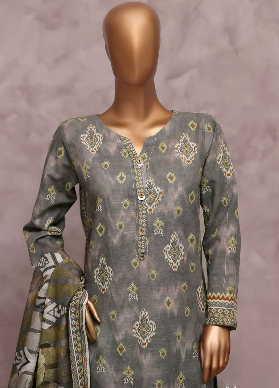 HZ Textile Printed Khaddar 3 Piece Stitched Suit HZ25KPV2 D-2579 GREY IKAT HZ Textile Printed Khaddar 3 Piece Stitched Suit HZ25KPV2 D-2579 GREY IKAT