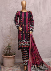 HZ Textile Printed Khaddar 3 Piece Stitched Suit HZ25KPV2 D-2580 BLACK MULTI