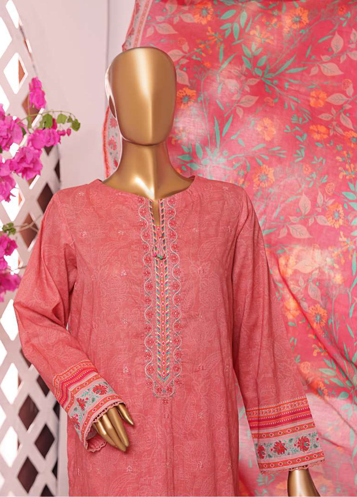 HZ Textile Printkari Slub Embroidered Cambric 3 Piece Unstitched Suit HZ24P PSC-218 HZ Textile Printkari Slub Embroidered Cambric 3 Piece Unstitched Suit HZ24P PSC-218