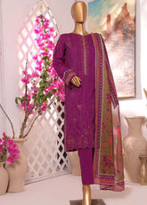 HZ Textile Printkari Slub Embroidered Cambric 3 Piece Unstitched Suit HZ24P PSC-220