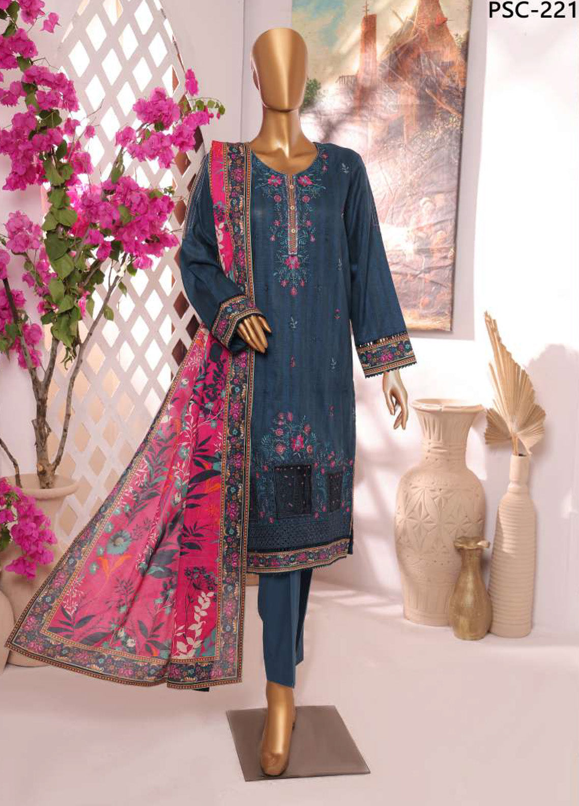 HZ Textile Printkari Slub Embroidered Cambric 3 Piece Unstitched Suit HZ24P PSC-221 HZ Textile Printkari Slub Embroidered Cambric 3 Piece Unstitched Suit HZ24P PSC-221