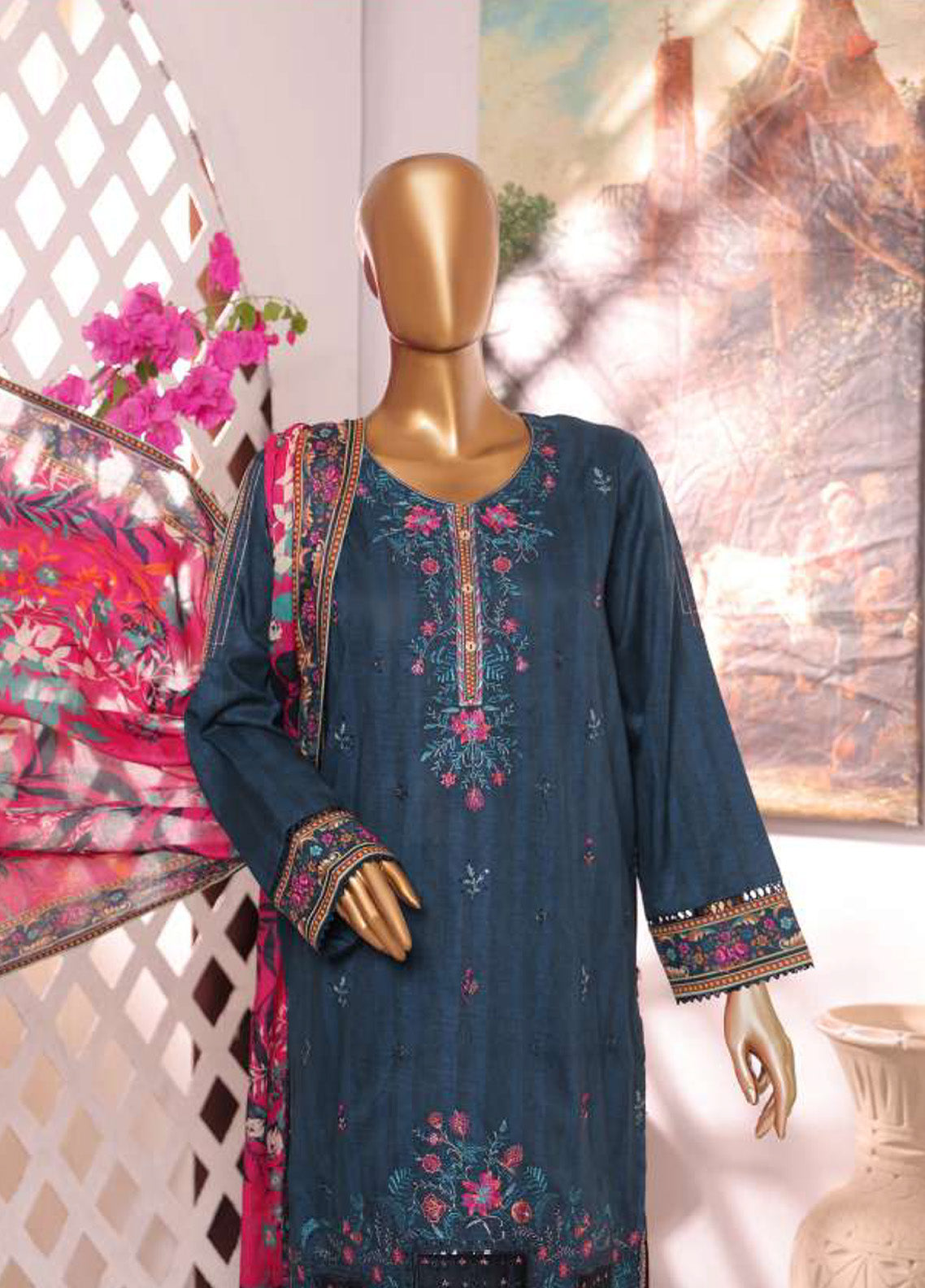HZ Textile Printkari Slub Embroidered Cambric 3 Piece Unstitched Suit HZ24P PSC-221 HZ Textile Printkari Slub Embroidered Cambric 3 Piece Unstitched Suit HZ24P PSC-221