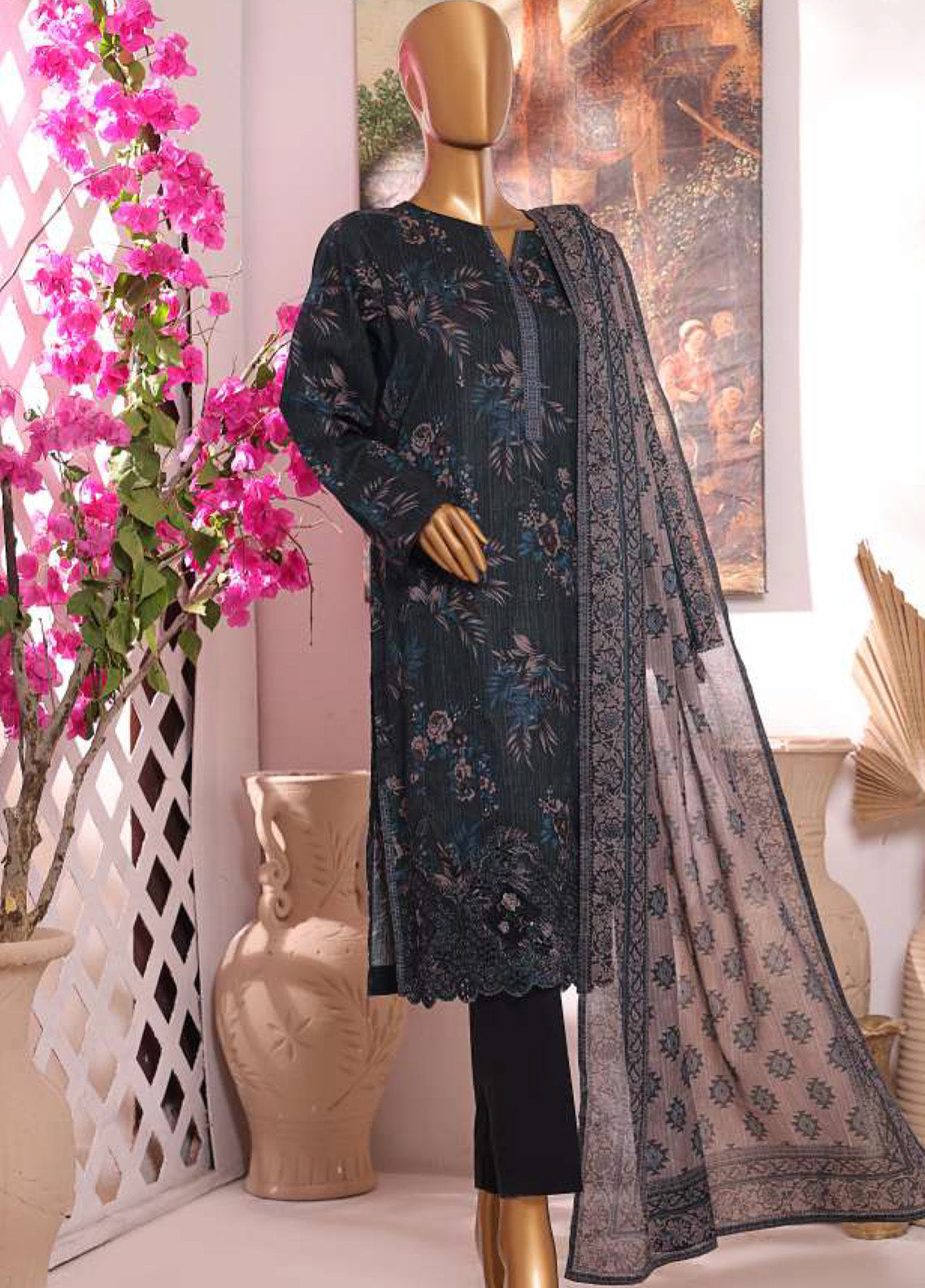 HZ Textile Printkari Slub Embroidered Cambric 3 Piece Unstitched Suit HZ24P PSC-224 HZ Textile Printkari Slub Embroidered Cambric 3 Piece Unstitched Suit HZ24P PSC-224