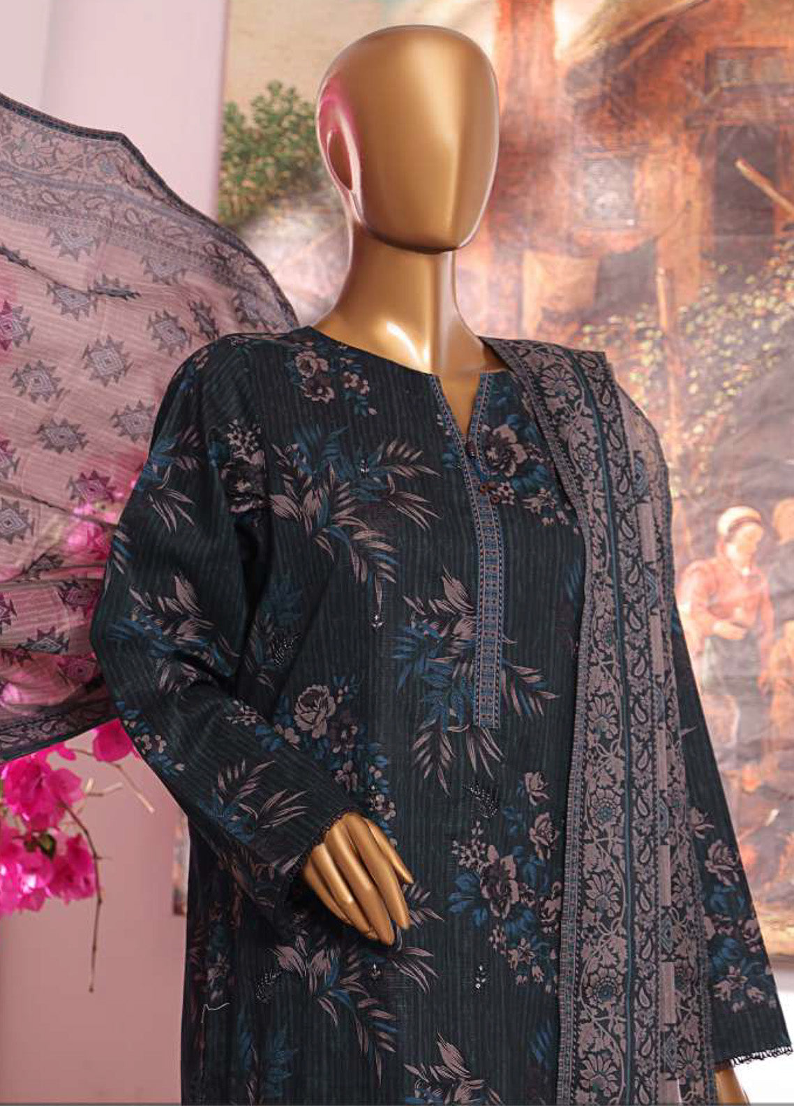 HZ Textile Printkari Slub Embroidered Cambric 3 Piece Unstitched Suit HZ24P PSC-224 HZ Textile Printkari Slub Embroidered Cambric 3 Piece Unstitched Suit HZ24P PSC-224