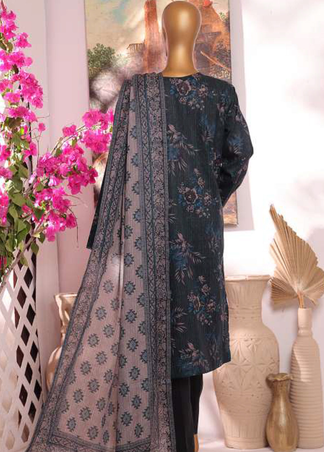 HZ Textile Printkari Slub Embroidered Cambric 3 Piece Unstitched Suit HZ24P PSC-224 HZ Textile Printkari Slub Embroidered Cambric 3 Piece Unstitched Suit HZ24P PSC-224