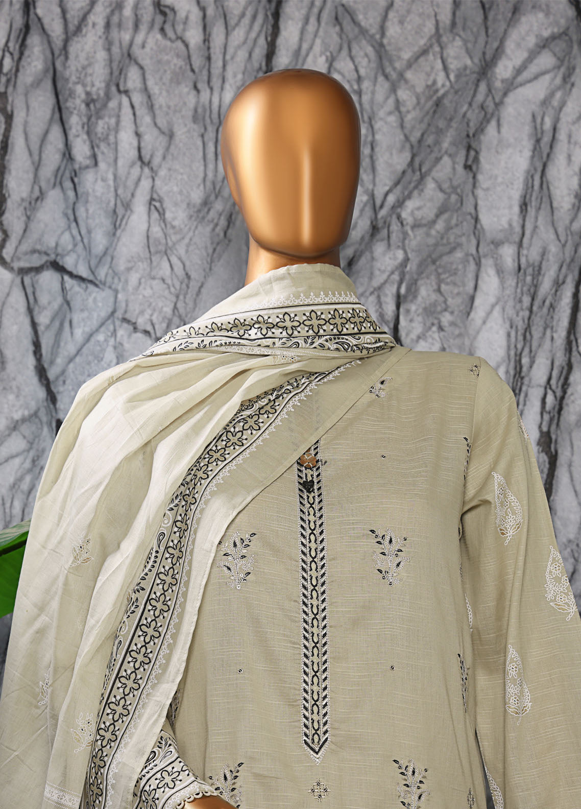 HZ Textiles Embroidered Slub Cotton 3 Piece Unstitched Suit HZ25EMS EMC-25 HZ Textiles Embroidered Slub Cotton 3 Piece Unstitched Suit HZ25EMS EMC-25