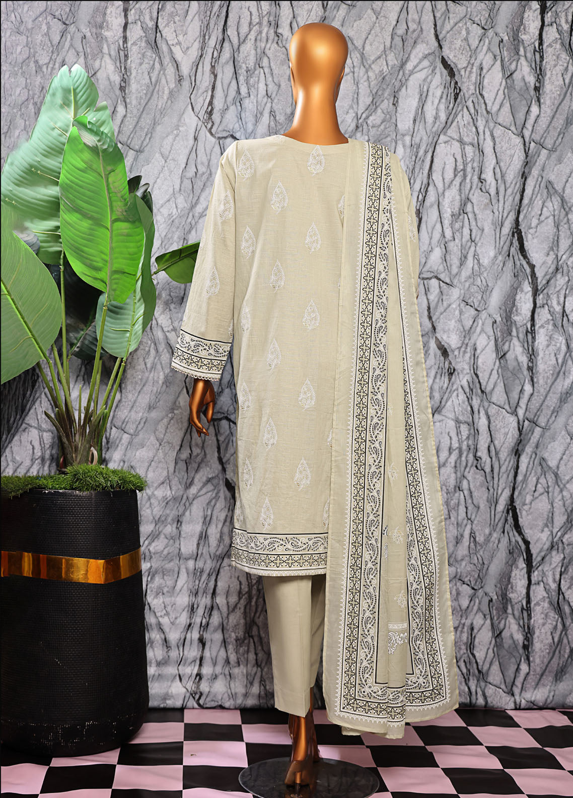 HZ Textiles Embroidered Slub Cotton 3 Piece Unstitched Suit HZ25EMS EMC-25 HZ Textiles Embroidered Slub Cotton 3 Piece Unstitched Suit HZ25EMS EMC-25