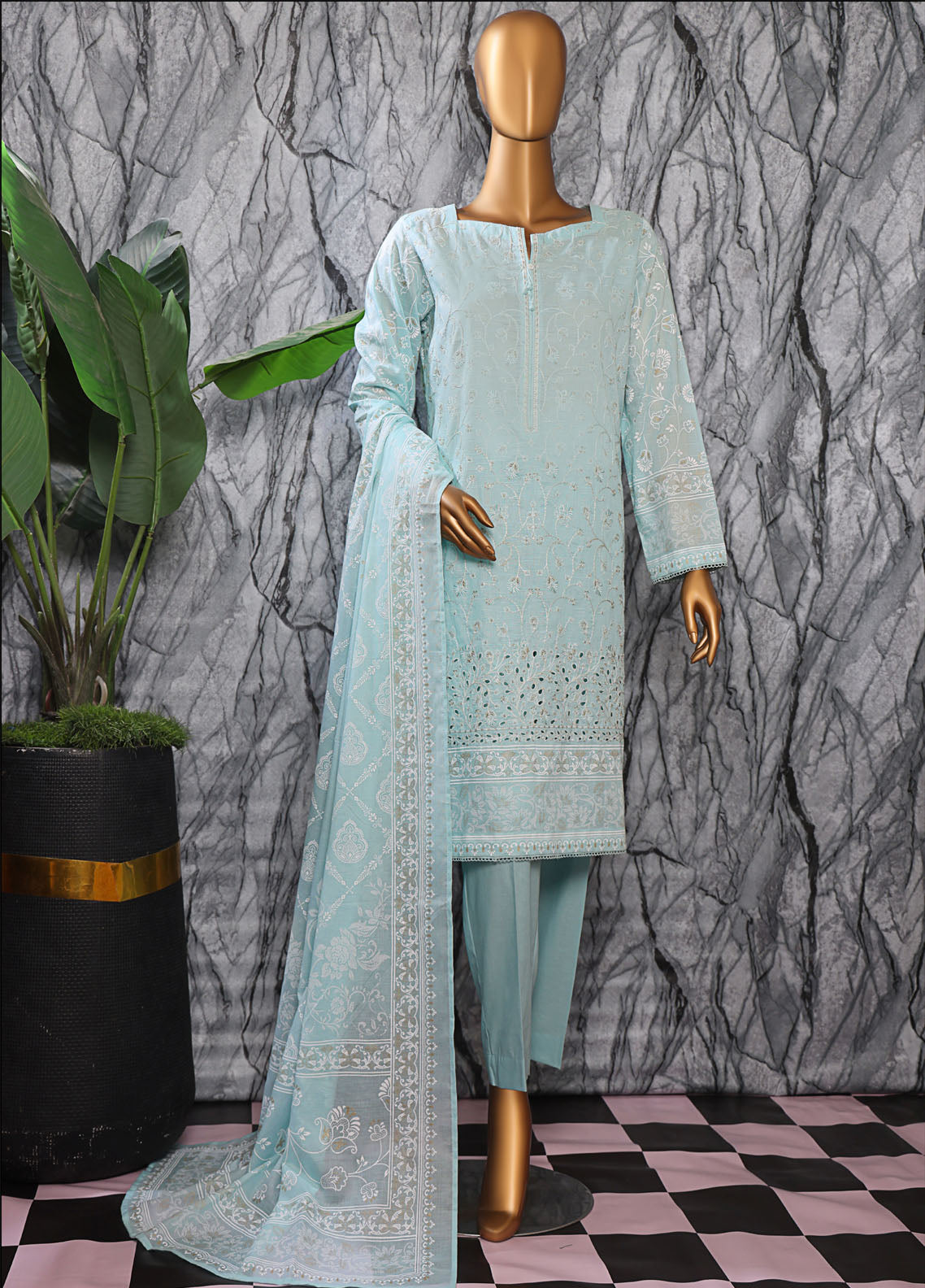 HZ Textiles Embroidered Slub Cotton 3 Piece Unstitched Suit HZ25EMS EMC-31 HZ Textiles Embroidered Slub Cotton 3 Piece Unstitched Suit HZ25EMS EMC-31