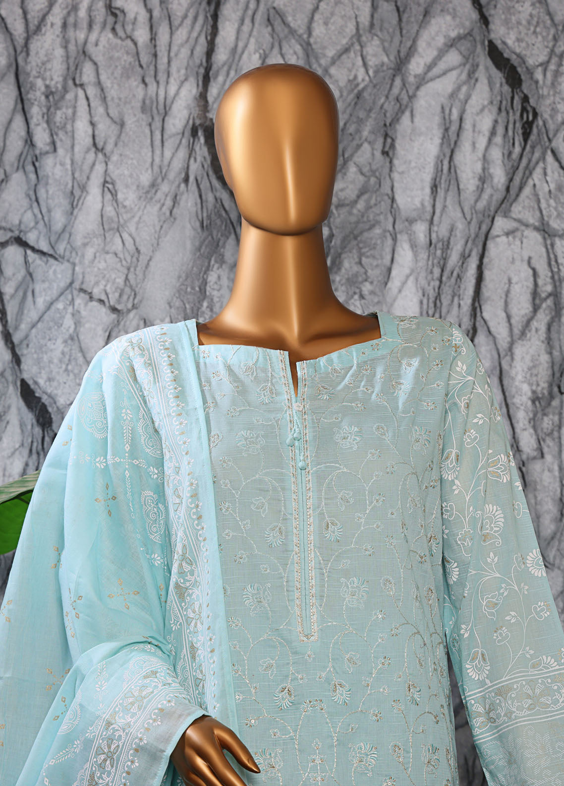 HZ Textiles Embroidered Slub Cotton 3 Piece Unstitched Suit HZ25EMS EMC-31 HZ Textiles Embroidered Slub Cotton 3 Piece Unstitched Suit HZ25EMS EMC-31