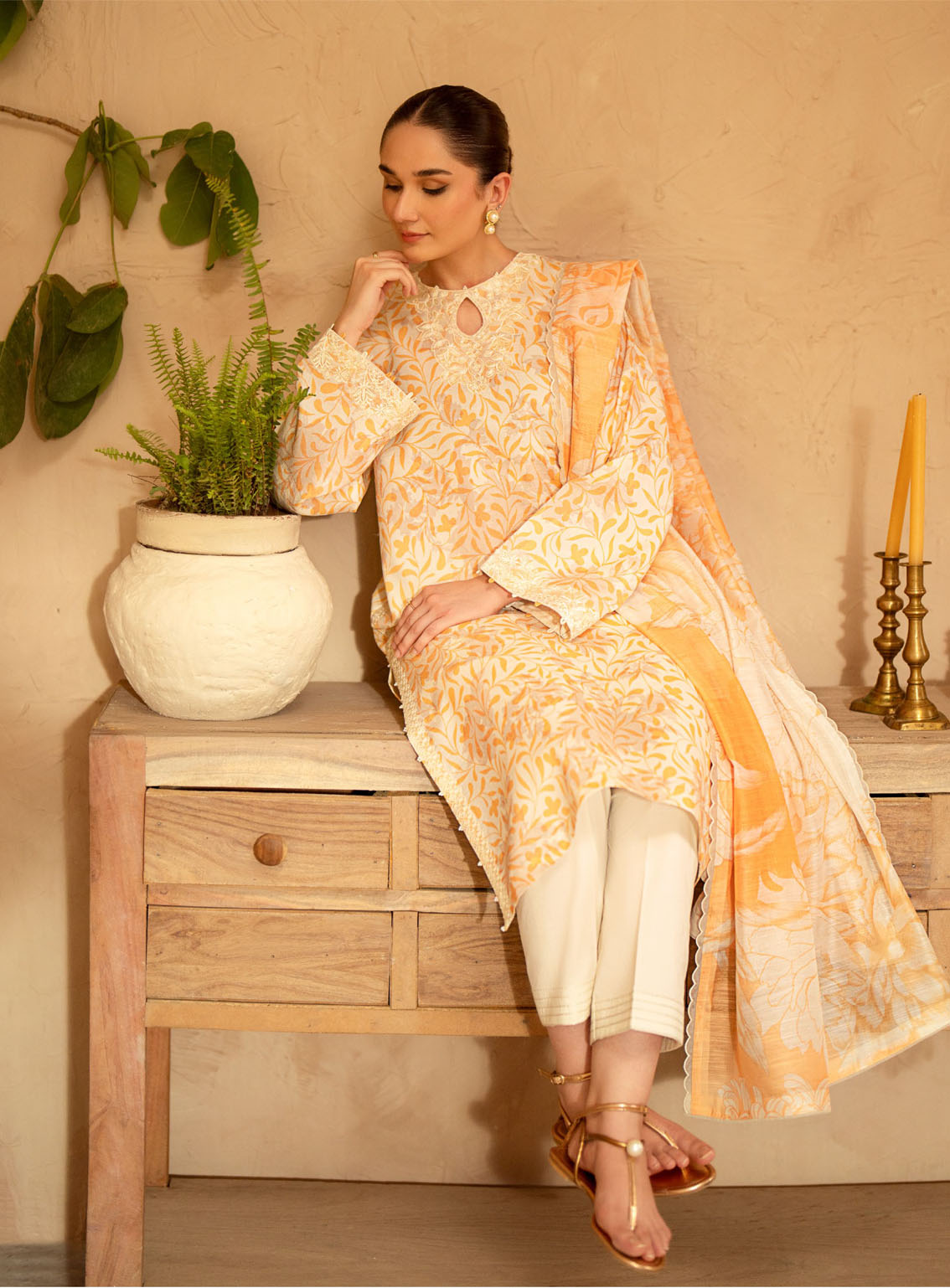 Ilara By Seran Embroidered Cambric 3 Piece Unstitched Suit SRN24I D-10 MIEL Ilara By Seran Embroidered Cambric 3 Piece Unstitched Suit SRN24I D-10 MIEL