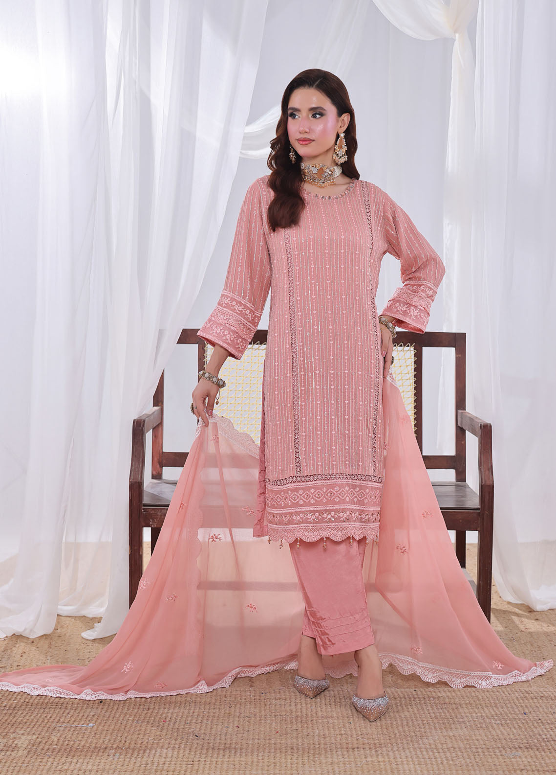 Impressions By Schick Embroidered Chiffon 3 Piece Semi Stitched Suit SDH25ILC HE-01 Impressions By Schick Embroidered Chiffon 3 Piece Semi Stitched Suit SDH25ILC HE-01