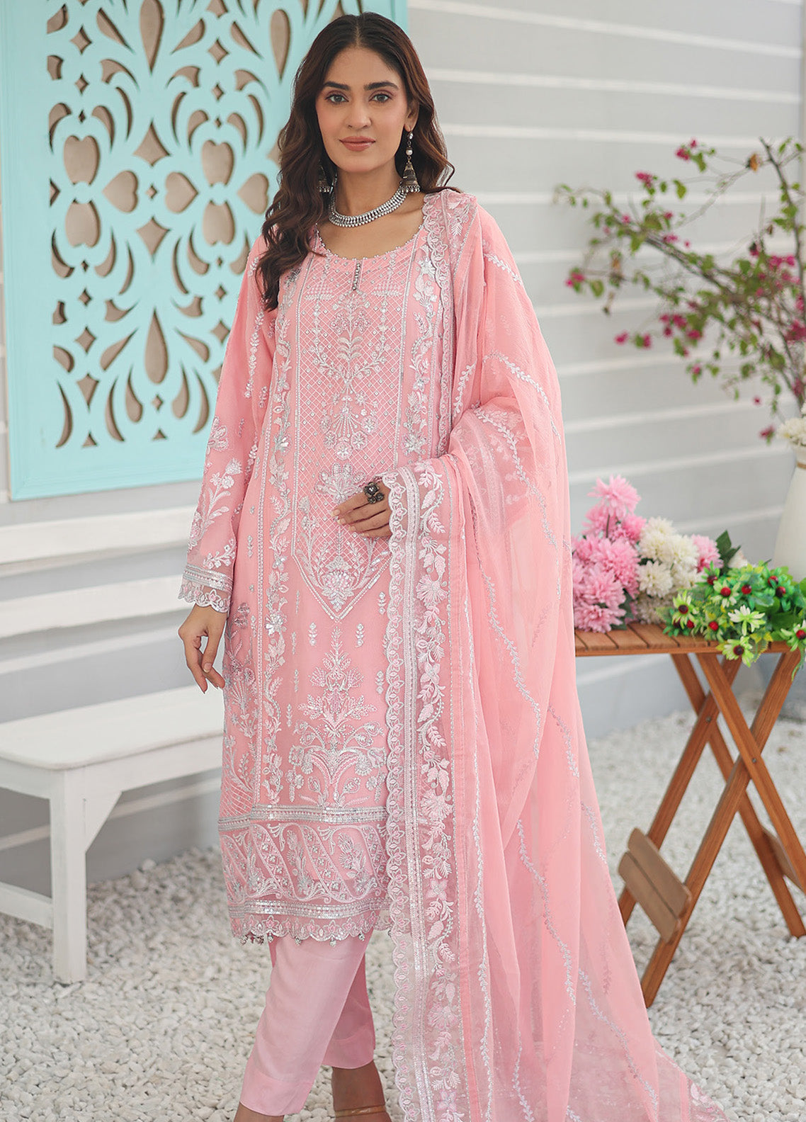 Inara By Azmeerah Embroidered Chiffon 3 Piece Semi Stitched Suit AZ24I D-02 ZINNIA Inara By Azmeerah Embroidered Chiffon 3 Piece Semi Stitched Suit AZ24I D-02 ZINNIA
