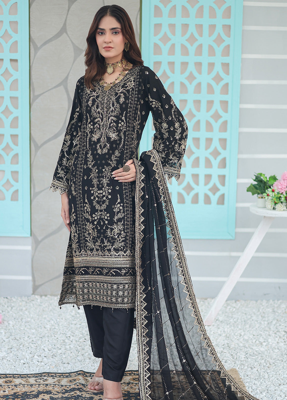 Inara By Azmeerah Embroidered Chiffon 3 Piece Semi Stitched Suit AZ24I D-06 AURELIA Inara By Azmeerah Embroidered Chiffon 3 Piece Semi Stitched Suit AZ24I D-06 AURELIA